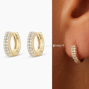 PAIR 2️⃣ GORJANA Diamond Double Down 14k Yellow Gold Huggies Tiny Hoop Earrings